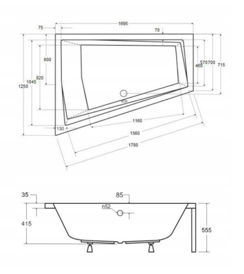 Baignoire d'angle Gauche INTIMA DUO en 170 ou 180 cm tablier noir