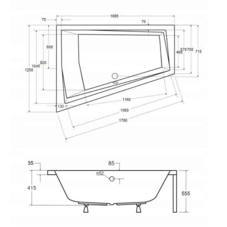 Baignoire d'angle Gauche INTIMA DUO en 170 ou 180 cm tablier noir