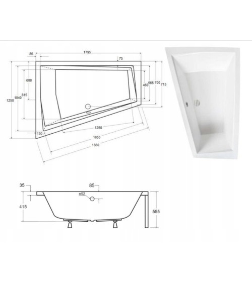 Baignoire d'angle Gauche INTIMA DUO en 170 ou 180 cm tablier noir
