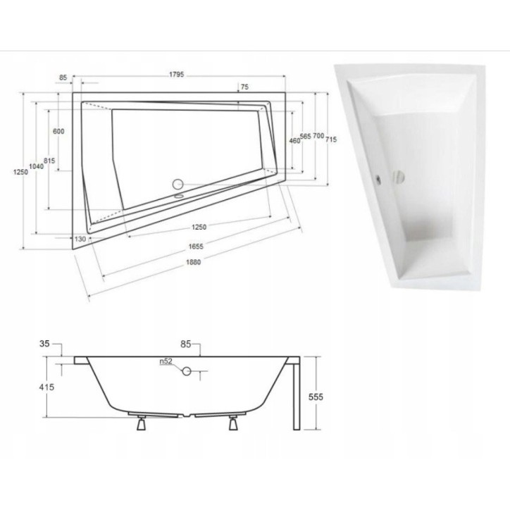 Baignoire d'angle Gauche INTIMA DUO en 170 ou 180 cm tablier noir
