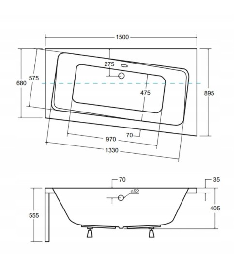 Baignoire angle droit ZIANIGI avec tablier noir