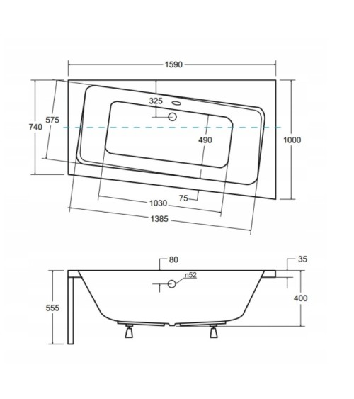 Baignoire angle droit ZIANIGI avec tablier noir