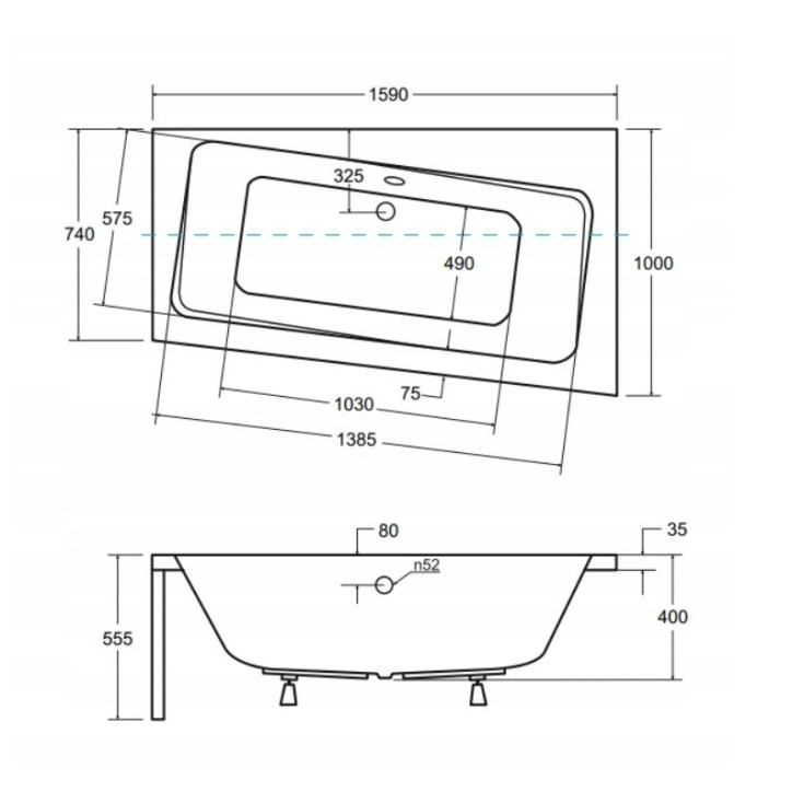 Baignoire angle droit ZIANIGI avec tablier noir Baignoire angle droit ZIANIGI avec tablier noir