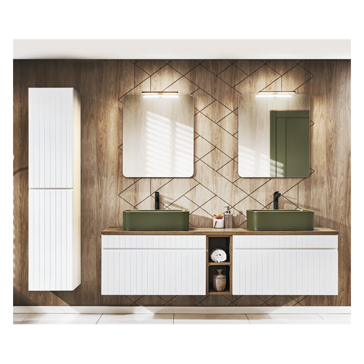 Ensemble de salle de bain Iconic White - 2 vasques, 1 colonne