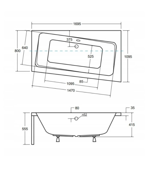 Baignoire angle droit ZIANIGI avec tablier noir