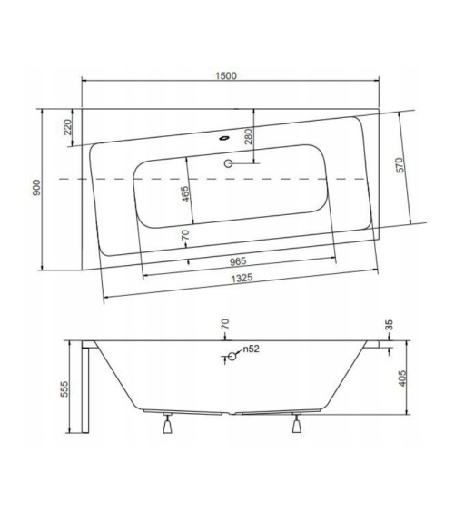Baignoire angle gauche ZIANIGI avec tablier noir