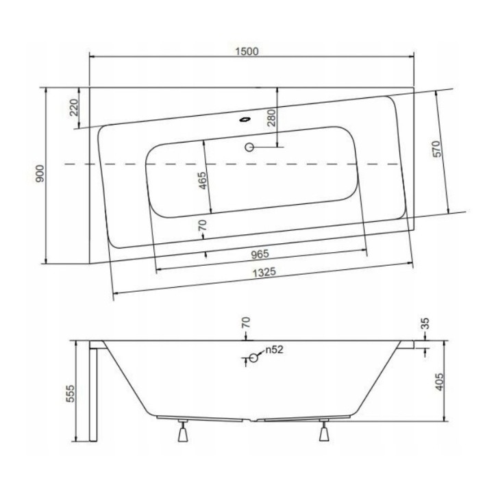 Baignoire angle gauche ZIANIGI avec tablier noir