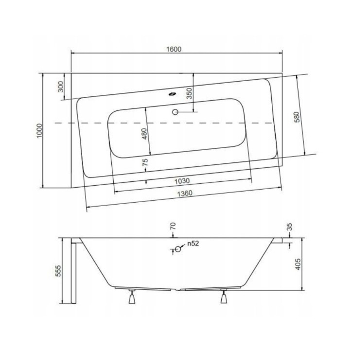 Baignoire angle gauche ZIANIGI avec tablier noir