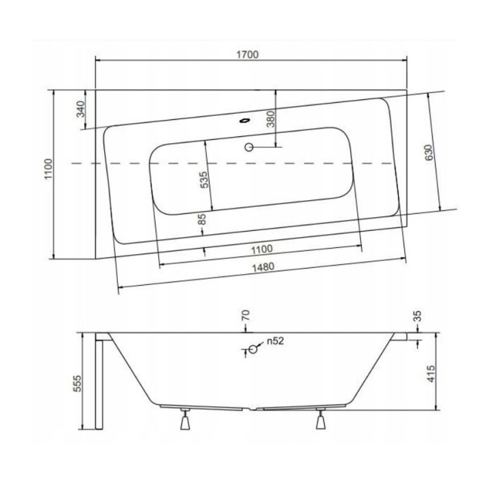 Baignoire angle gauche ZIANIGI avec tablier noir