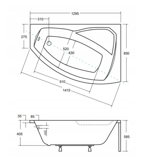 Baignoire d'angle droit RIMA 130/140/150/160/170 cm avec tablier NOIR