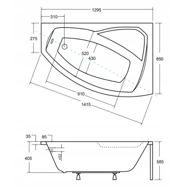 Baignoire d'angle droit RIMA 130/140/150/160/170 cm avec tablier NOIR