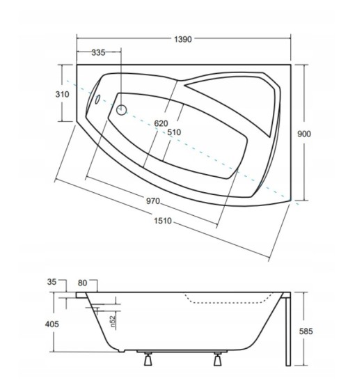 Baignoire d'angle droit RIMA 130/140/150/160/170 cm avec tablier NOIR