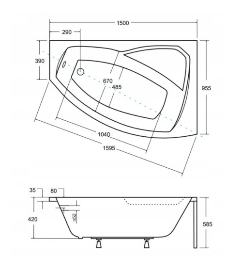 Baignoire d'angle droit RIMA 130/140/150/160/170 cm avec tablier NOIR
