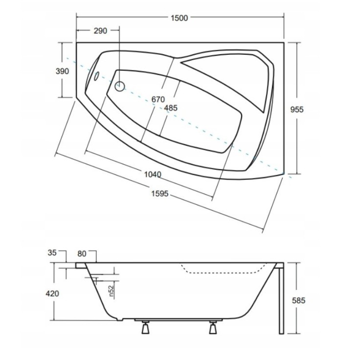 Baignoire d'angle droit RIMA 130/140/150/160/170 cm avec tablier NOIR