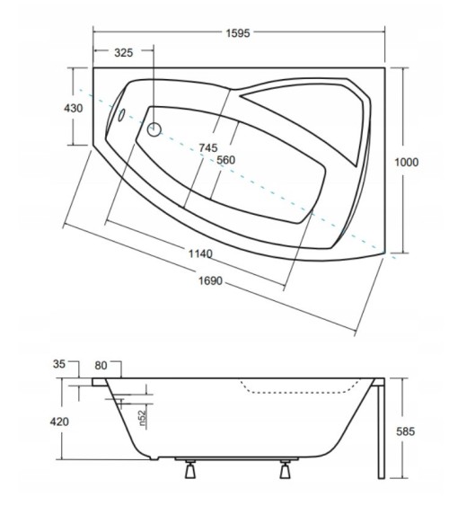 Baignoire d'angle droit RIMA 130/140/150/160/170 cm avec tablier NOIR