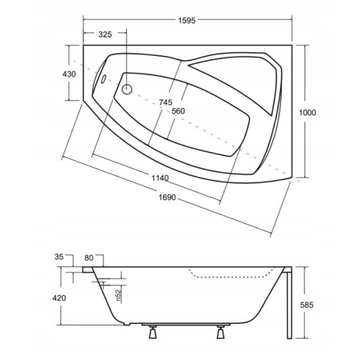 Baignoire d'angle droit RIMA 130/140/150/160/170 cm avec tablier NOIR