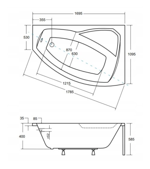 Baignoire d'angle droit RIMA 130/140/150/160/170 cm avec tablier NOIR