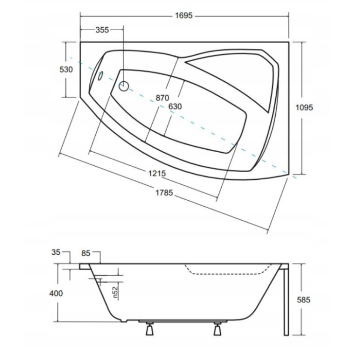 Baignoire d'angle droit RIMA 130/140/150/160/170 cm avec tablier NOIR