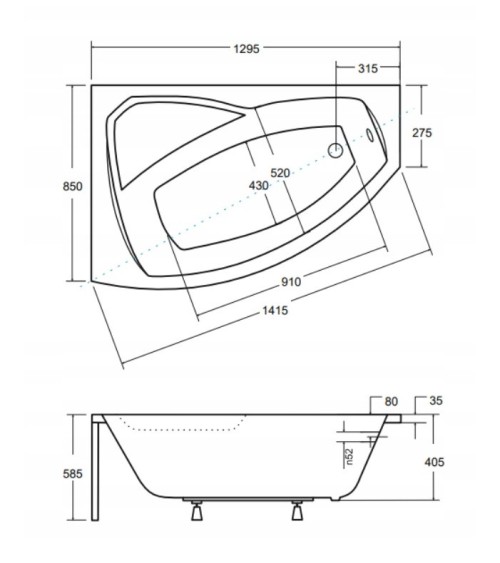 Baignoire d'angle GAUCHE RIMA 130/140/150/160/170 cm avec tablier NOIR