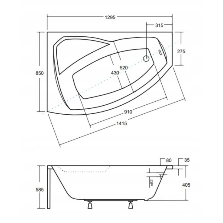 Baignoire d'angle GAUCHE RIMA 130/140/150/160/170 cm avec tablier NOIR