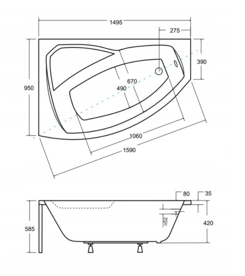 Baignoire d'angle GAUCHE RIMA 130/140/150/160/170 cm avec tablier NOIR