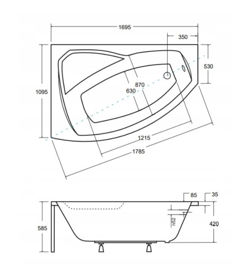 Baignoire d'angle GAUCHE RIMA 130/140/150/160/170 cm avec tablier NOIR