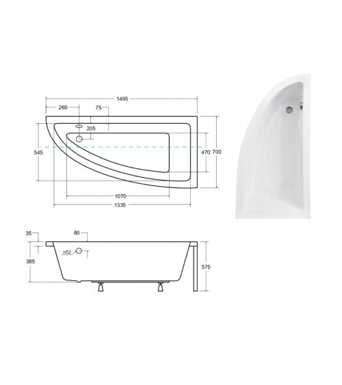 Baignoire d'angle ORIEGA 150 cm droite avec tablier noir