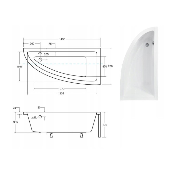 Baignoire d'angle ORIEGA 150 cm droite avec tablier noir