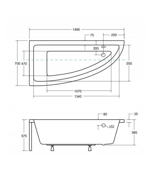 Baignoire d'angle ORIEGA 150 cm GAUCHE avec tablier noir