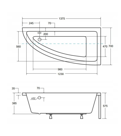 Baignoire d'angle ORIEGA 140 cm droite avec tablier noir