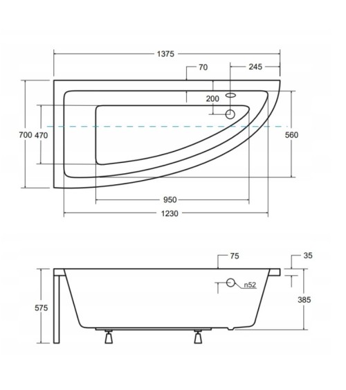 Baignoire d'angle ORIEGA 140 cm gauche avec tablier noir