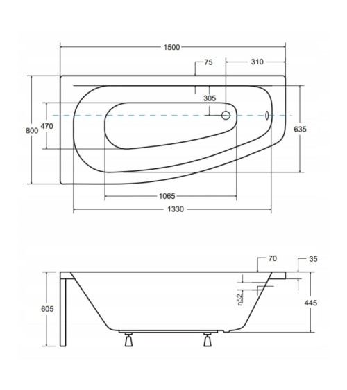 Baignoire d'angle LUNA 150 cm avec tablier noir