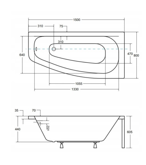 Baignoire d'angle LUNA 150 cm avec tablier noir