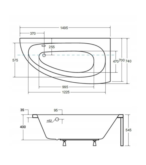 Baignoire d'angle MARINA angle DROIT avec tablier NOIR