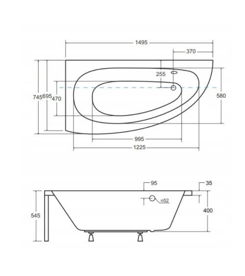 Baignoire d'angle MARINA angle GAUCHE avec tablier NOIR