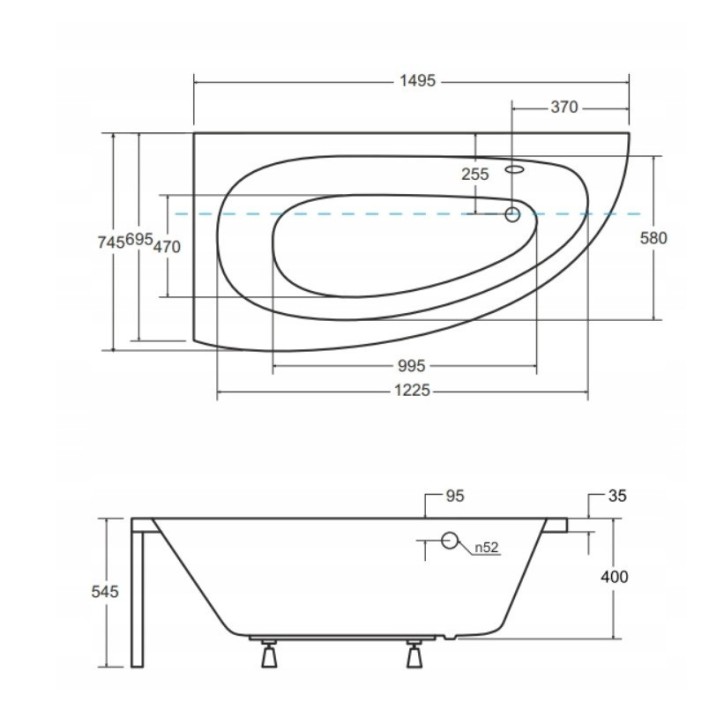 Baignoire d'angle MARINA angle GAUCHE avec tablier NOIR