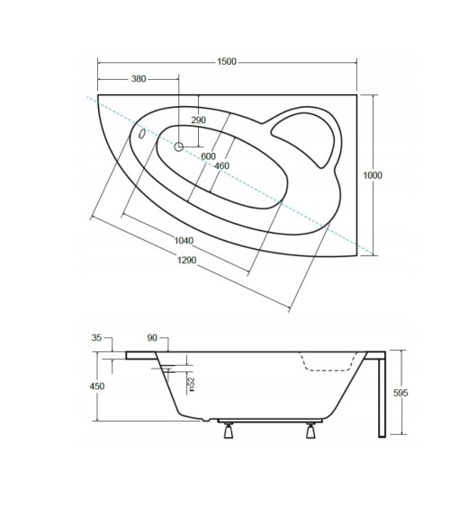 Baignoire d'angle NATALIA DROITE avec tablier NOIR
