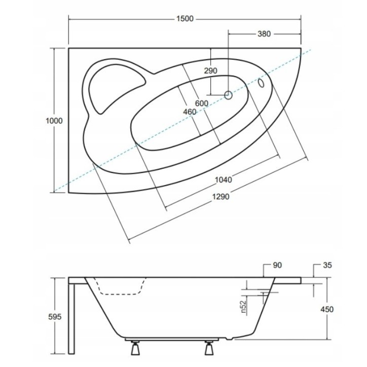 Baignoire d'angle NATALIA GAUCHE avec tablier NOIR