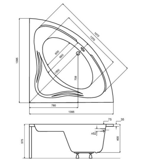 Baignoire MUSA II 140 x 140 cm avec tablier noir