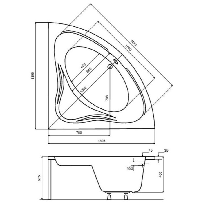 Baignoire MUSA II 140 x 140 cm avec tablier noir