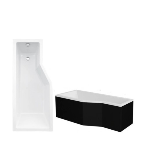 Baignoire asymétrique INTERO 150/170 cm x 75 cm avec tablier noir