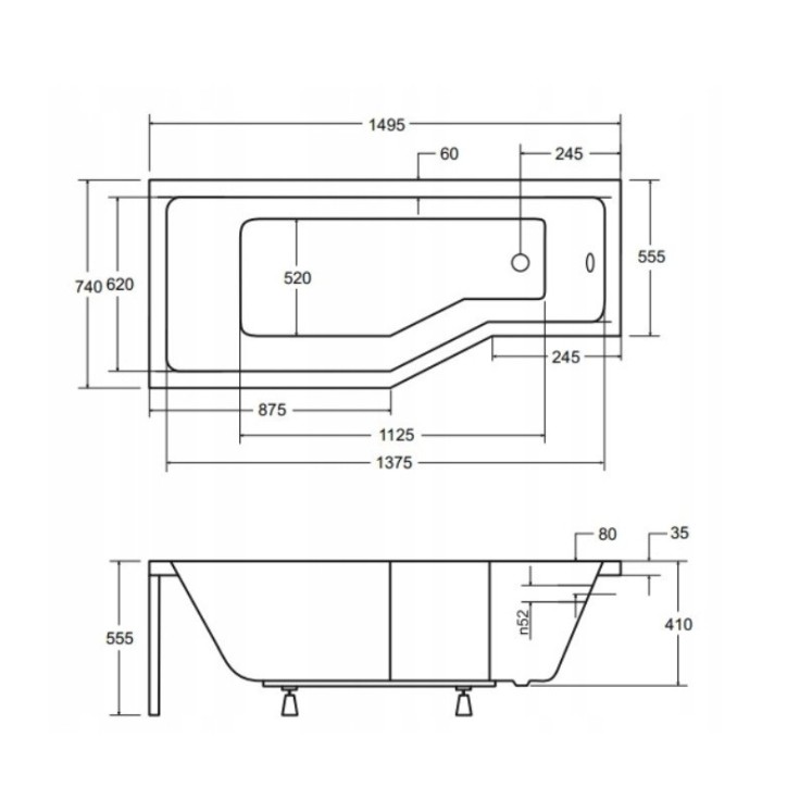 Baignoire asymétrique INTERO 150/170 cm x 75 cm avec tablier noir Baignoire asymétrique INTERO 150/170 cm x 75 cm avec tablier noir