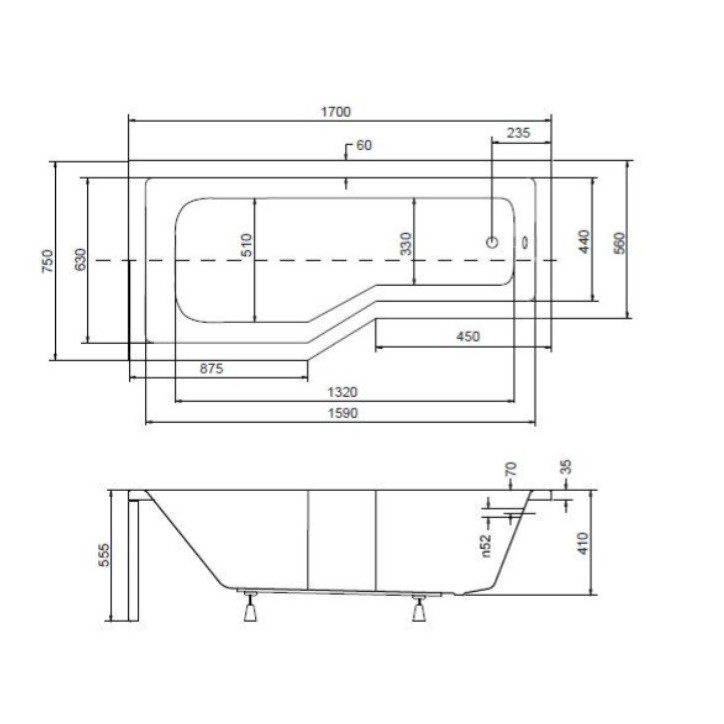 Baignoire asymétrique INTERO 150/170 cm x 75 cm avec tablier noir Baignoire asymétrique INTERO 150/170 cm x 75 cm avec tablier noir