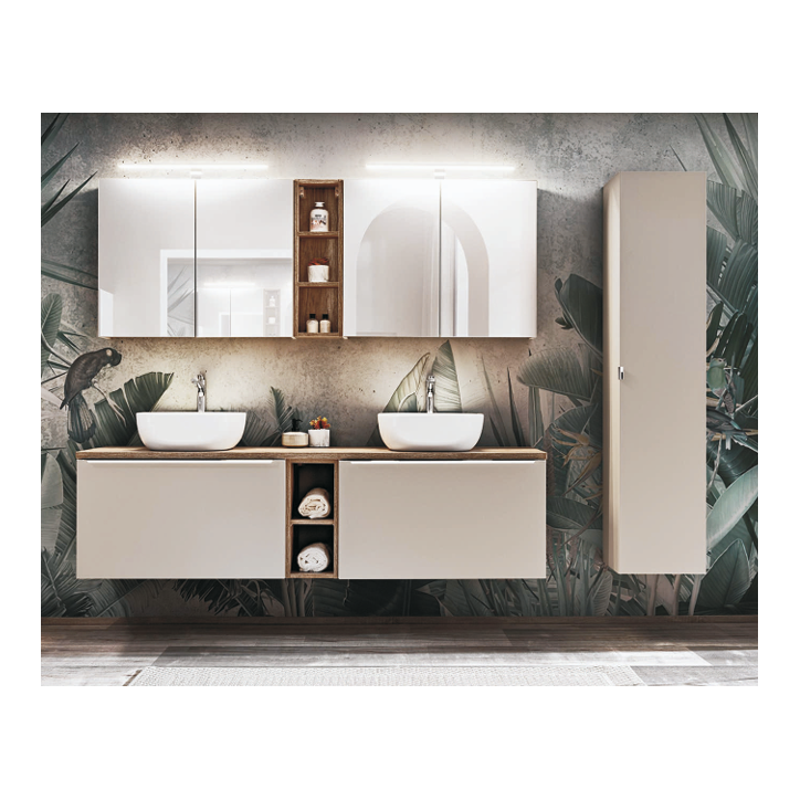 Ensemble de salle de bain Santa Fe Taupe 180cm - 2 vasques, 1 colonne