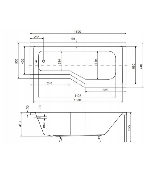 Baignoire asymétrique INTERO 150/170 cm x 75 cm avec tablier noir