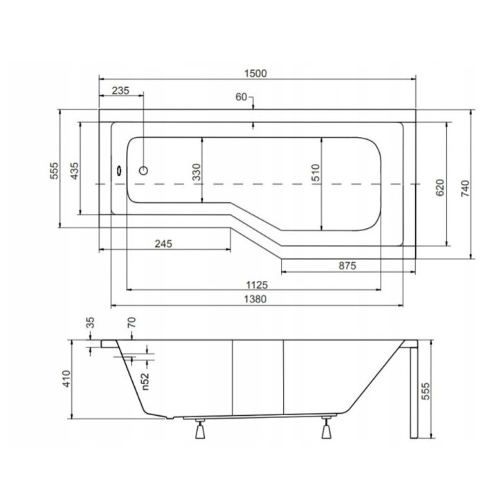 Baignoire asymétrique INTERO 150/170 cm x 75 cm avec tablier noir Baignoire asymétrique INTERO 150/170 cm x 75 cm avec tablier noir