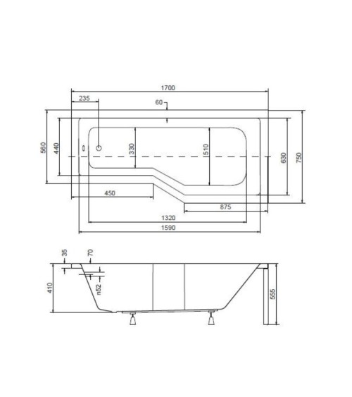 Baignoire asymétrique INTERO 150/170 cm x 75 cm avec tablier noir