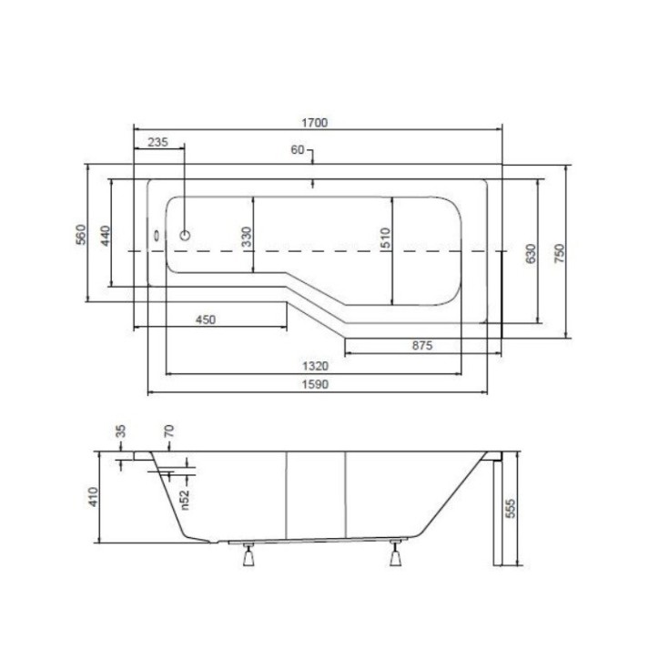 Baignoire asymétrique INTERO 150/170 cm x 75 cm avec tablier noir Baignoire asymétrique INTERO 150/170 cm x 75 cm avec tablier noir