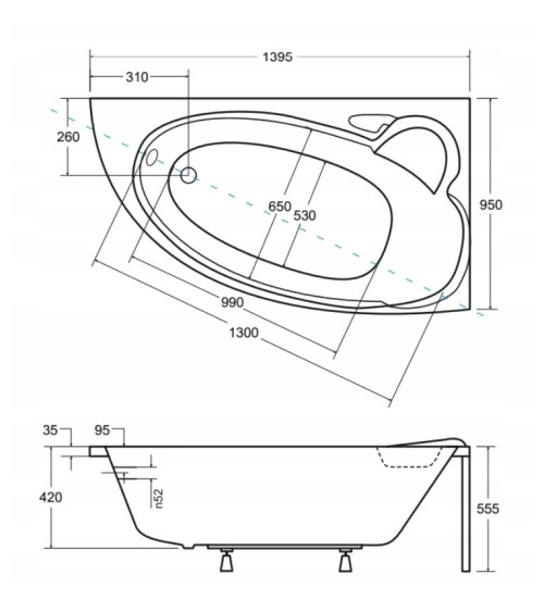 Baignoire d'angle NOVA 140/155/170cm Droite avec tablier noir