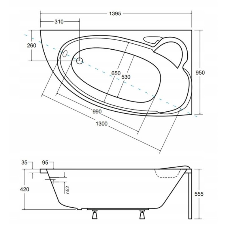 Baignoire d'angle NOVA 140/155/170cm Droite avec tablier noir